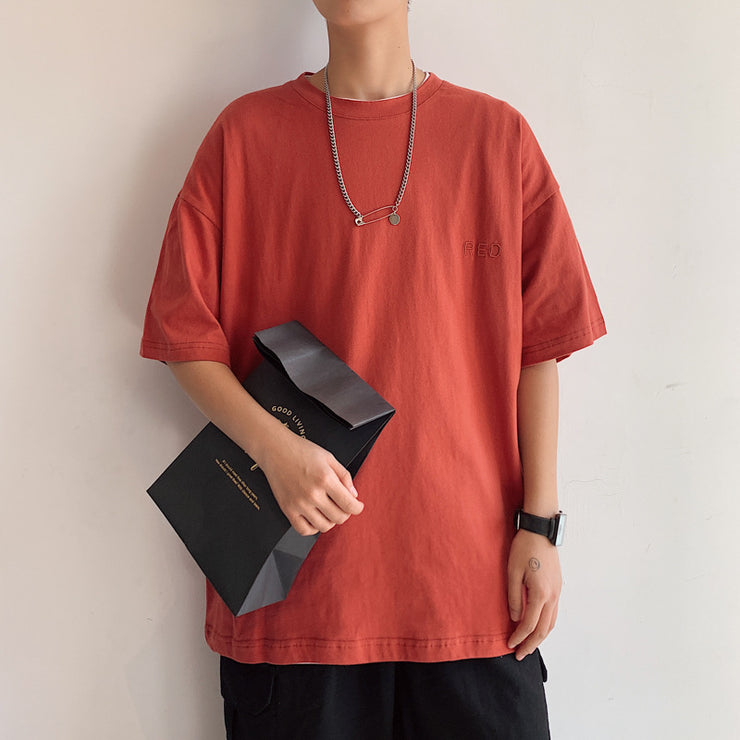 Hong Kong Style Men's Loose Couple Short-sleeved T-shirt