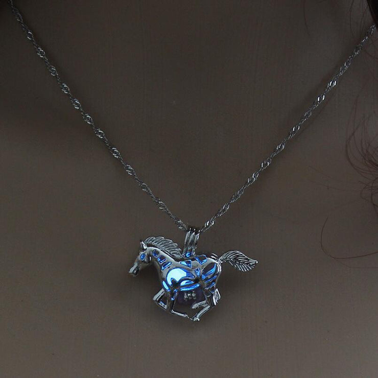 Hot Sale Smart Running Horse DIY Locket Cage Glowing in the Dark Animal Pendant Necklace