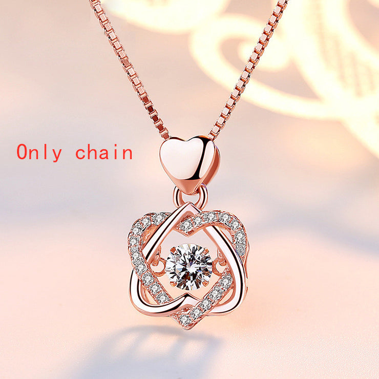 Smart Heart Necklace Female 925 Silver Plated Rose Gold Pendant Clavicle Chain Jewelry