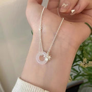 Sterling Silver Tulip White Jade Peace Buckle Necklace