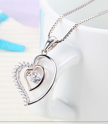 S925 Silver Necklace selling South Korea version of female fashion smart love diamond pendant in Sterling Silver Jewelry Group
