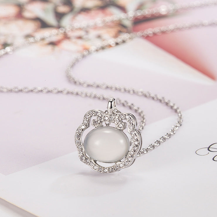 White Chalcedony Safety Lock Necklace Women