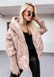 Women's Diamond Lattice Hooded Casual Long Sleeve Coat