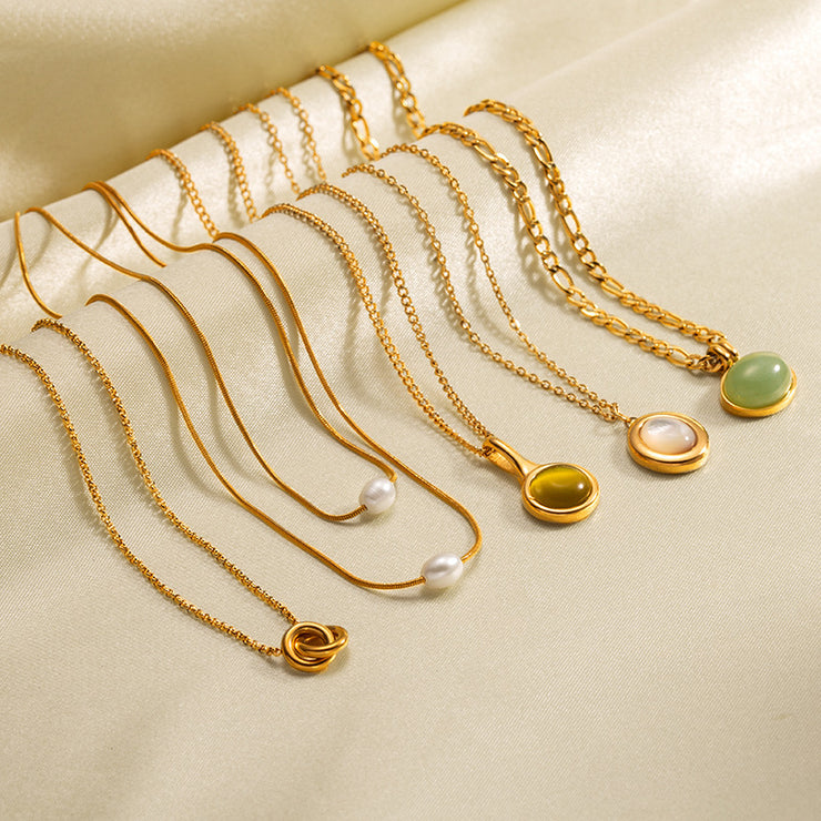 Retro 18K Gold Stainless Steel Titanium Steel Agate Stone Necklace