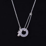 Sterling Silver Tulip White Jade Peace Buckle Necklace