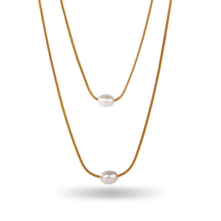 Retro 18K Gold Stainless Steel Titanium Steel Agate Stone Necklace