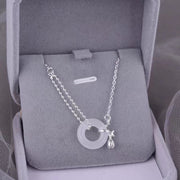 Sterling Silver Tulip White Jade Peace Buckle Necklace