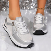 European And American Large Size Flat Bottom Round Head Solid Color Front Lace-up Women's Pumps