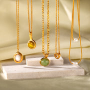 Retro 18K Gold Stainless Steel Titanium Steel Agate Stone Necklace
